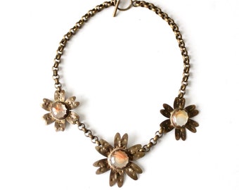 vintage brutalist brass floral necklace