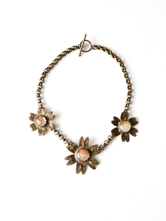 vintage brutalist brass floral necklace