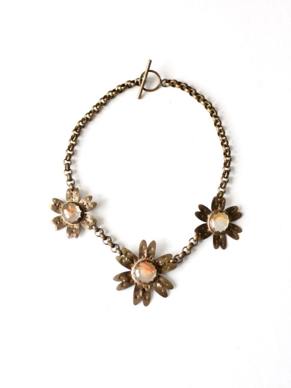 vintage brutalist brass floral necklace - image 1