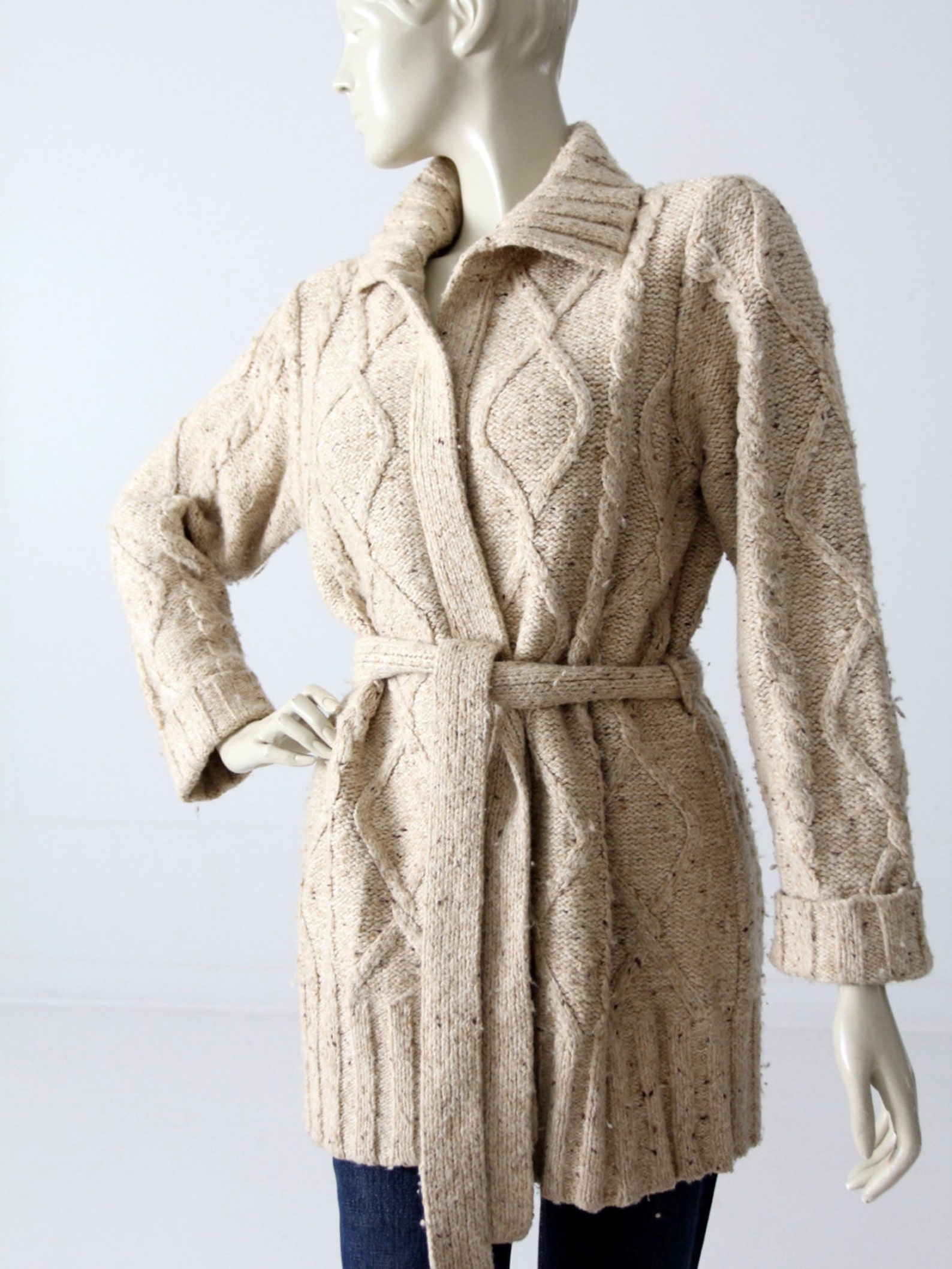 Vintage Cable Knit Wrap Cardigan Sweater 1970s Chunky Knit Etsy