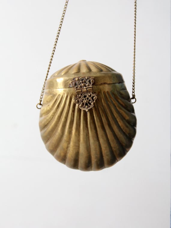 antique Art Deco brass shell evening purse