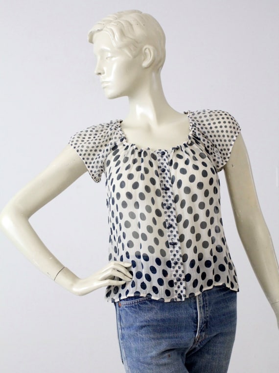 polka dot blouse, vintage sheer top