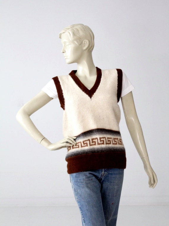 1970s alpaca sweater vest, v-neck sleeveless knit