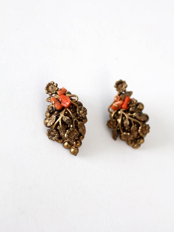 vintage Edwardian branch coral and bronze jewelry… - image 10