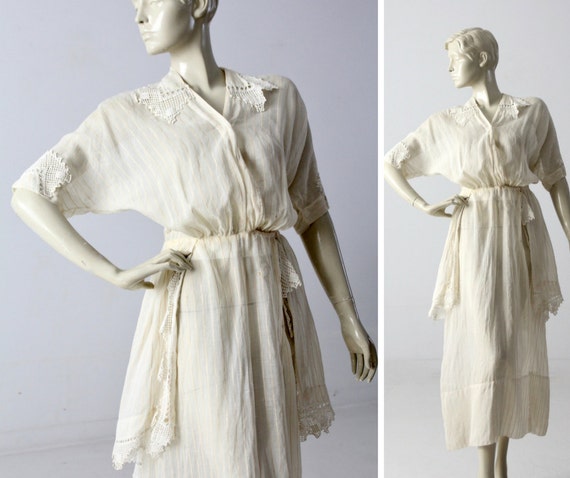 Edwardian tea dress, 1900s ivory dress