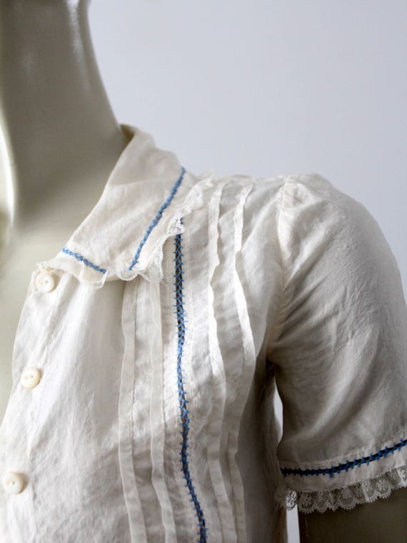 1920s silk blouse, cream pin tuck lace button up … - image 8