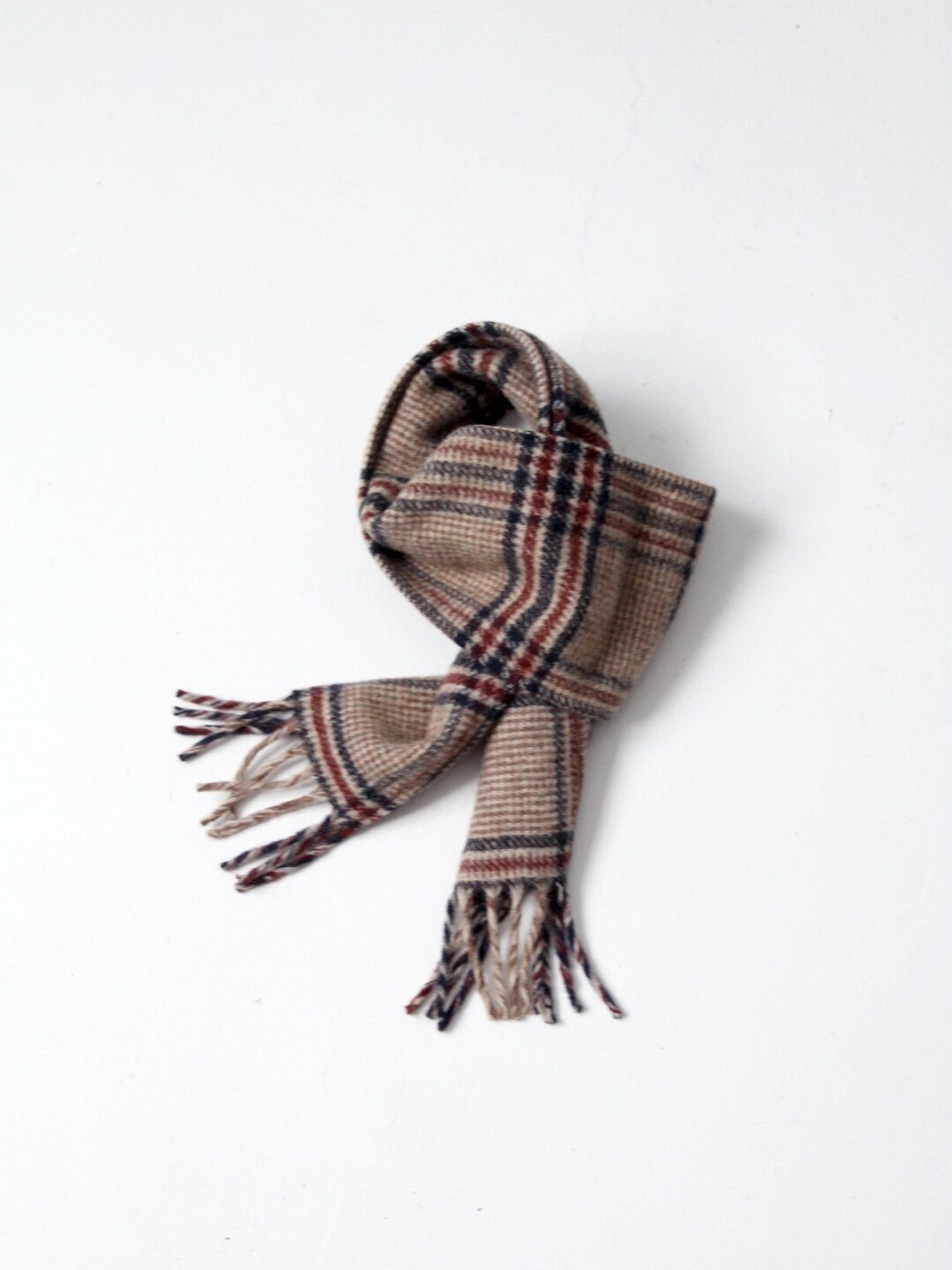 Vintage Plaid Scarf Soft Wool Blend for Women