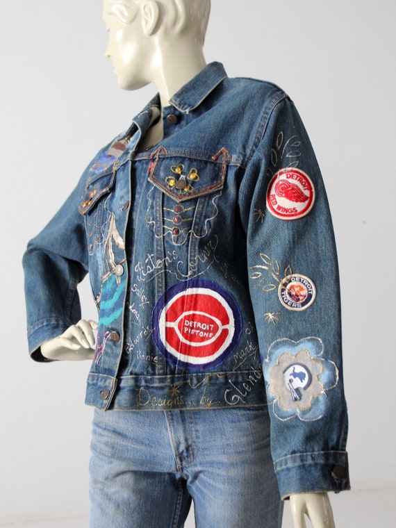 vintage puff paint Levis denim jacket, Detroit cu… - image 8