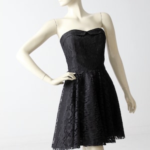 1980s cocktail dress, vintage black lace party dress