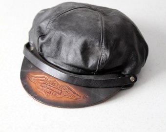 vintage Harley Davidson leather cap, biker hat