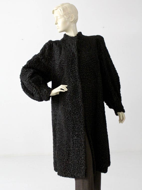 vintage Persian lamb fur coat, black curly lamb fu