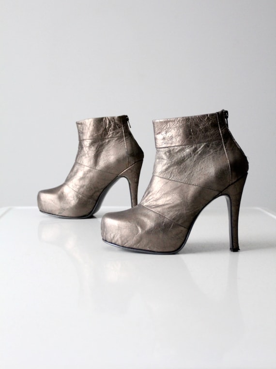 vintage platform boots, silver ankle boots size 8… - image 1