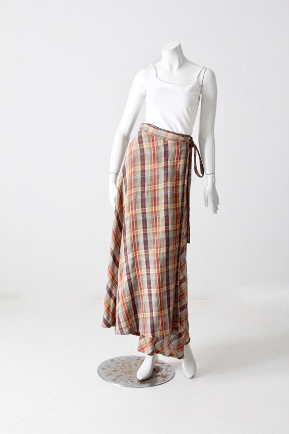 vintage madras plaid maxi wrap skirt