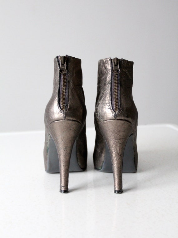 vintage platform boots, silver ankle boots size 8… - image 5