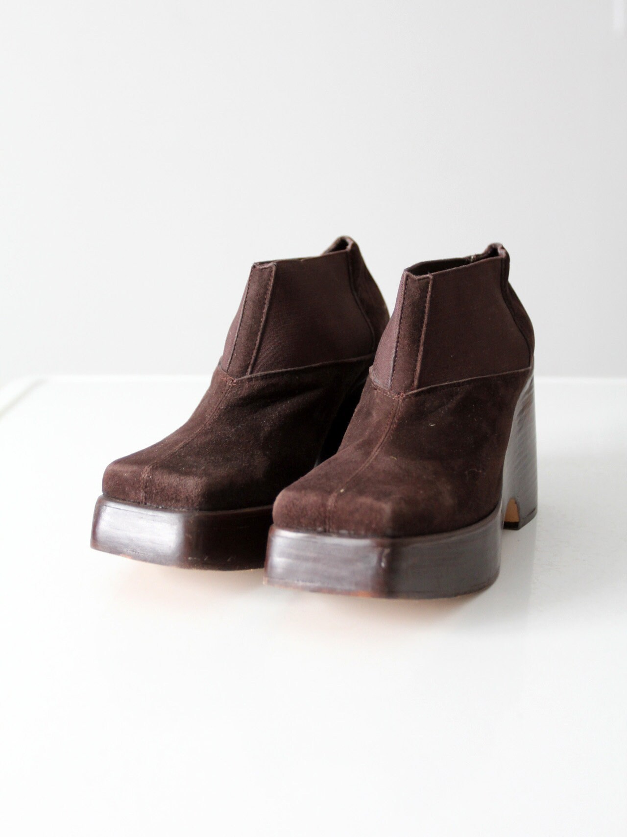 Vintage Hippie Nine West 7.5 M Tan Leather Suede Wedge Platform Shoes