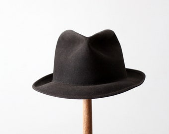 ヴィンテージ ドブス フェドーラハット、黒フェルト、レザーバンド付き