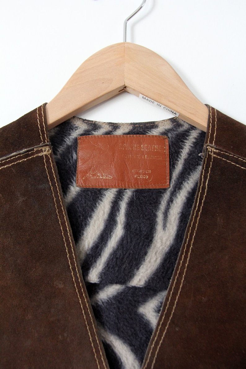 1970s leather biker vest, vintage brown suede rocker vest image 4