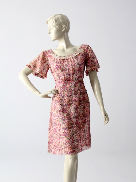 1930s cotton dress, vintage floral day dress - image 1