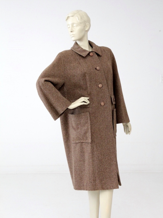 1950s wool swing coat, vintage tweed winter coat,… - image 1