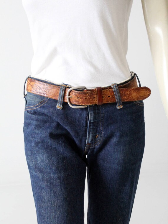 vintage Wrangler belt, 1970s tooled leather belt