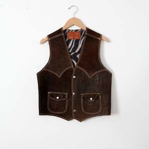 1970s leather biker vest, vintage brown suede rocker vest image 1