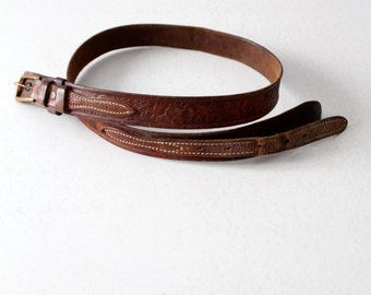 vintage overlay leather belt, western double strap belt