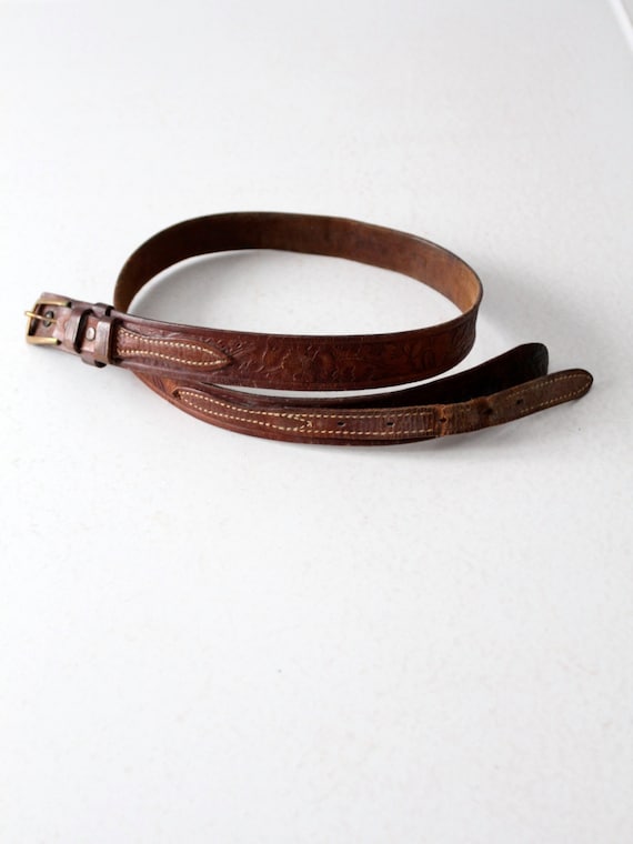 vintage overlay leather belt, western double strap