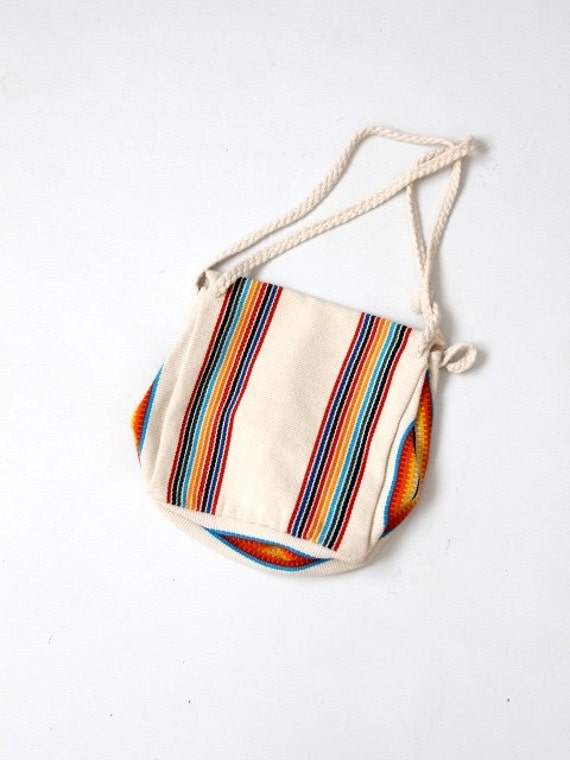 1980s striped woven cotton shoulder bag, vintage … - image 5