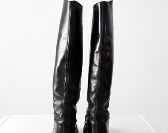 Bottes D'équitation Vintage Italiennes En Cuir Noir - Femme - Taille UK 6 - Zippé Et Lacets