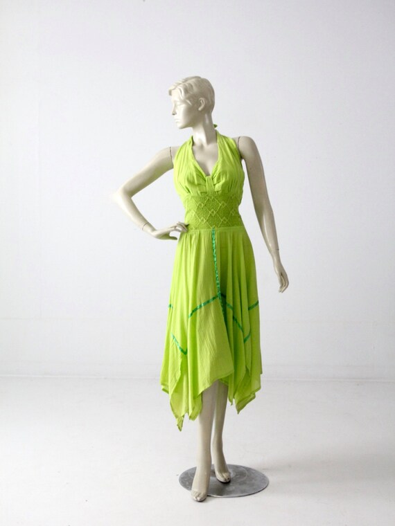 1970s boho gauze halter sundress dress