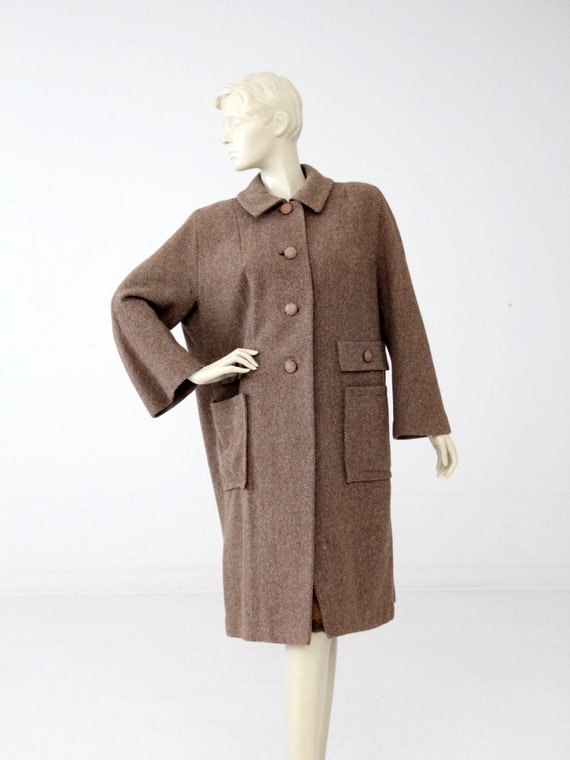 1950s wool swing coat, vintage tweed winter coat,… - image 2