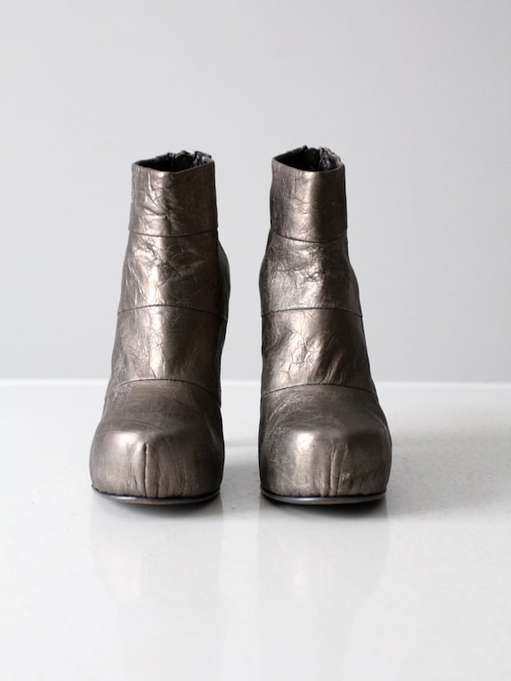 vintage platform boots, silver ankle boots size 8… - image 3