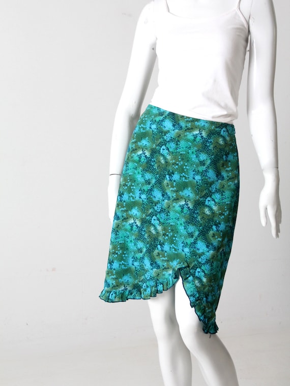 vintage 80s ruffle hem print skirt