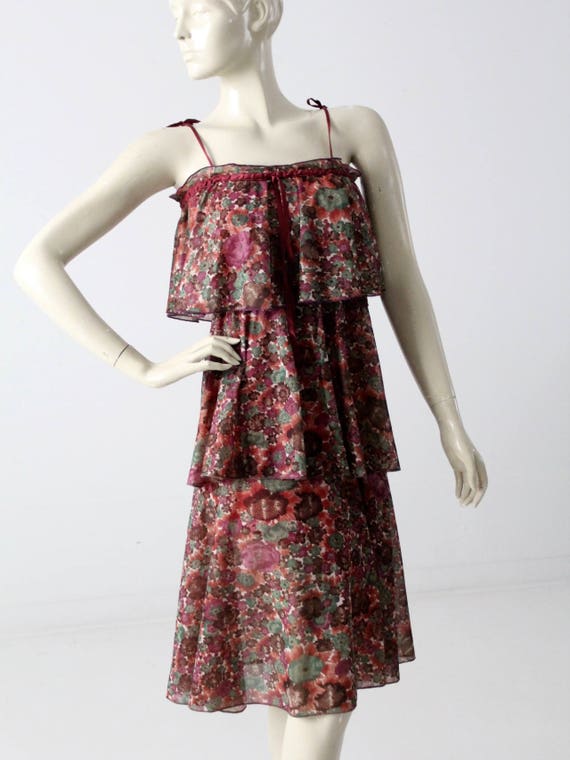 1970s tiered watercolor dress, vintage sheer flor… - image 6