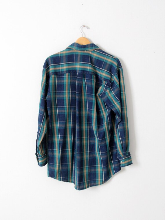 vintage plaid shirt, blue cotton button up - image 3