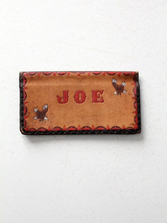 vintage 70s bison tooled leather wallet - image 4