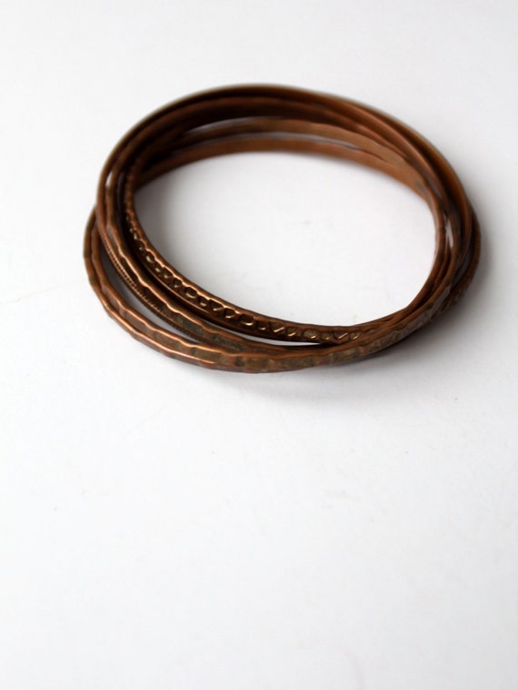 vintage copper bangles set, linked stacking brace… - image 4