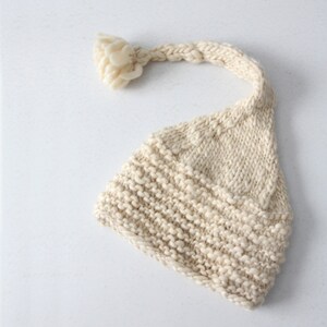 vintage ski hat, knit stocking hat, white long tassel hat