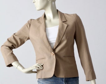 1980s linen blazer, vintage women's khaki jacket