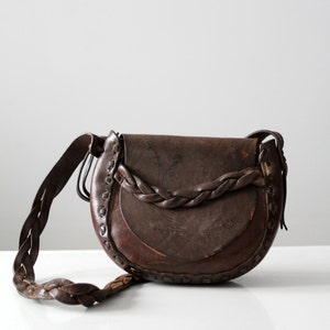 1970s leather purse,  tooled leather hippie bag