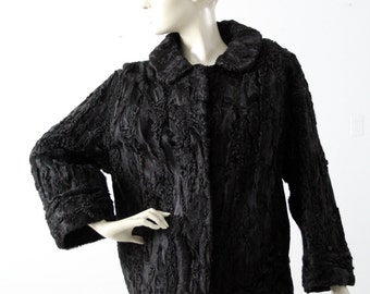 antique Persian lamb fur coat, 1900s black fur coat