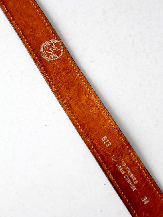 vintage 70s tooled leather belt with geometric bu… - image 7