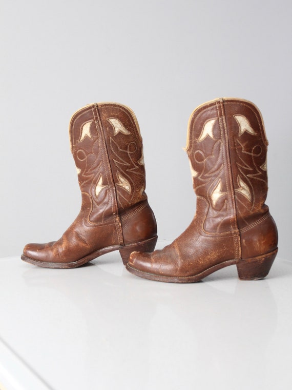 vintage Pee Wee cowboy boots, brown leather inlay… - image 2