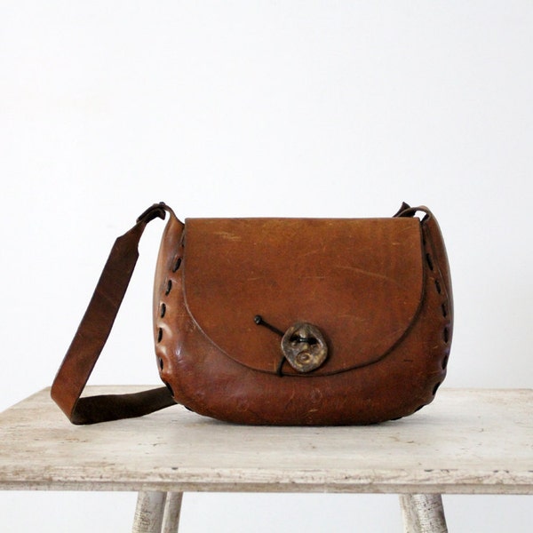 1970s Leather Bag // Stone Clasped