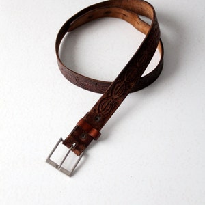vintage 70s tooled brown leather belt