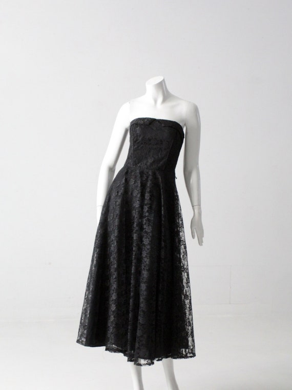 vintage 90s black lace strapless dress - image 1