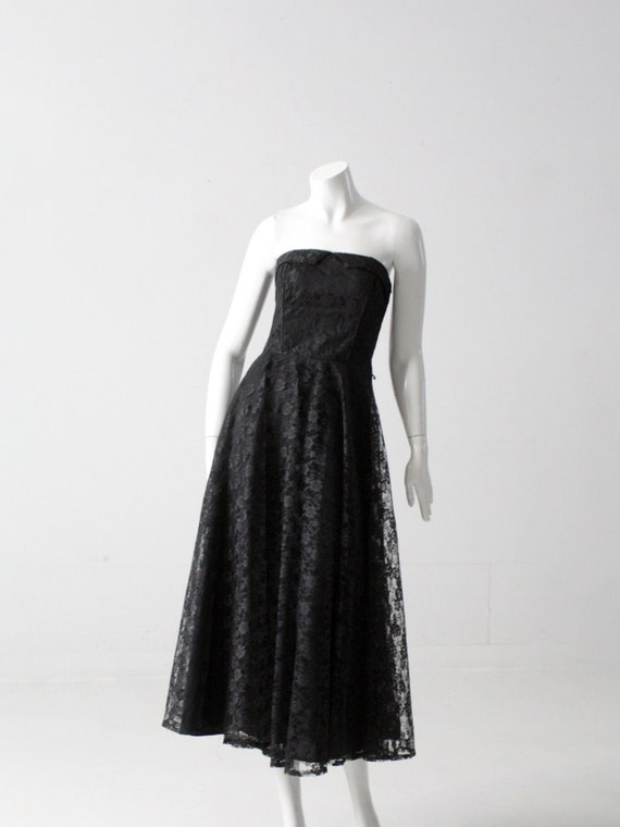 vintage 90s black lace strapless dress