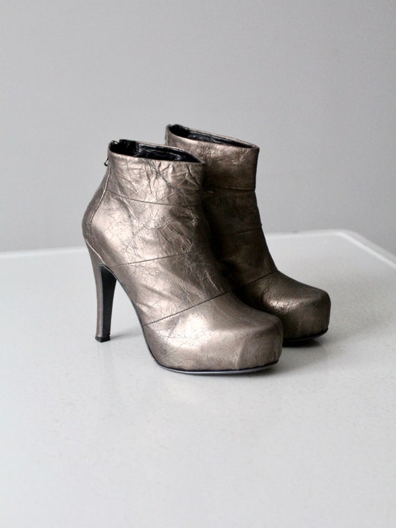 vintage platform boots, silver ankle boots size 8… - image 7