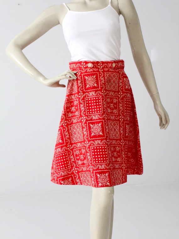 vintage 70s bandana print skirt, red western skirt - image 2