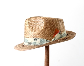 Vintage Baroncelli Andrea Flat Crown Upturn Fedora Straw Hat 